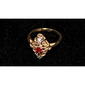 Vtg 18K HGE Gold/Ruby/Diamond Cluster Ring-Size 6